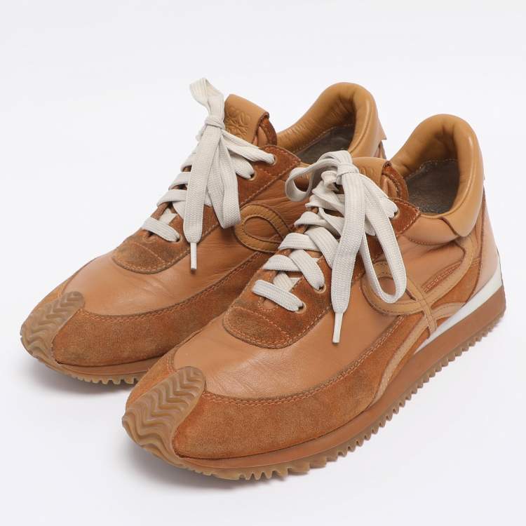 Pre Owned Loewe Brown Leather and Suede Low Top Sneakers Size 39