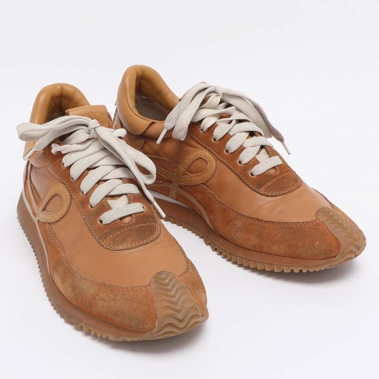 Pre Owned Loewe Brown Leather and Suede Low Top Sneakers Size 39