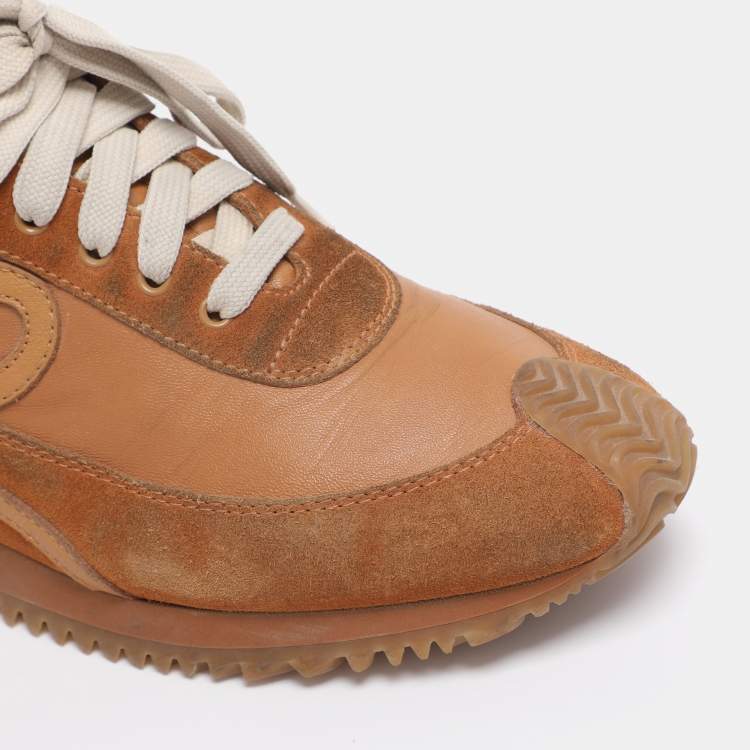 Pre Owned Loewe Brown Leather and Suede Low Top Sneakers Size 39