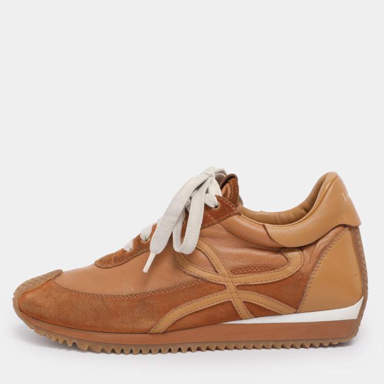 Pre Owned Loewe Brown Leather and Suede Low Top Sneakers Size 39