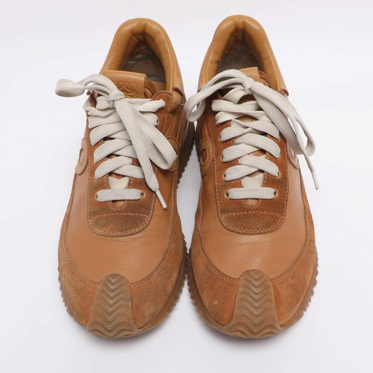 Pre Owned Loewe Brown Leather and Suede Low Top Sneakers Size 39