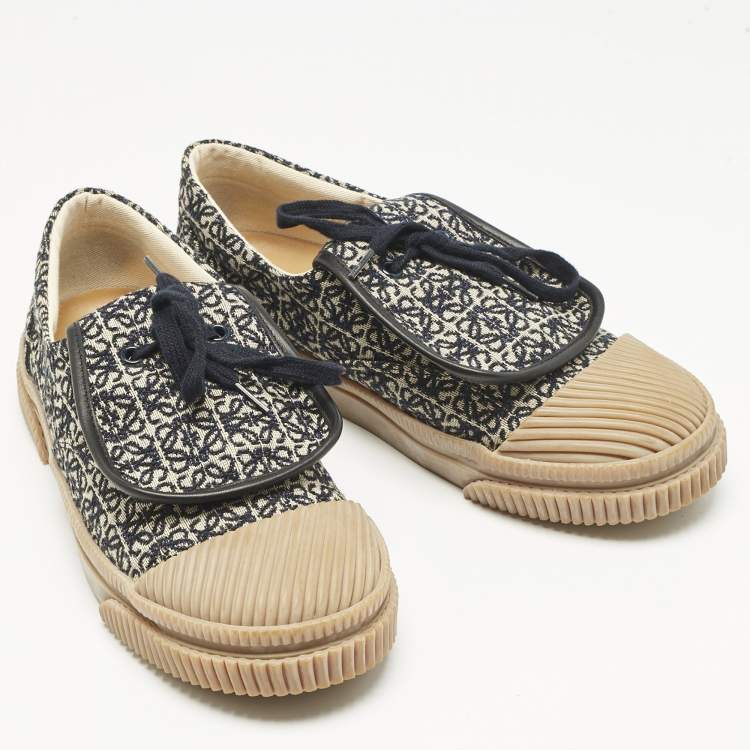 Pre Owned Loewe Black Jacquard Anagram Lace Up Sneakers Size 39