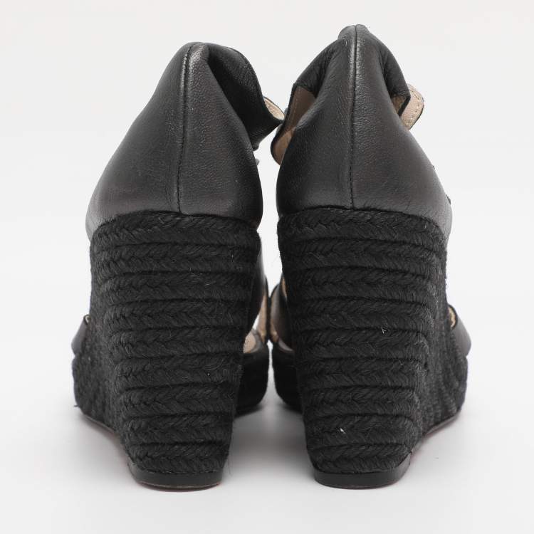 Pre Owned Loewe Grey Leather Strappy Wedge Sandals Size 39