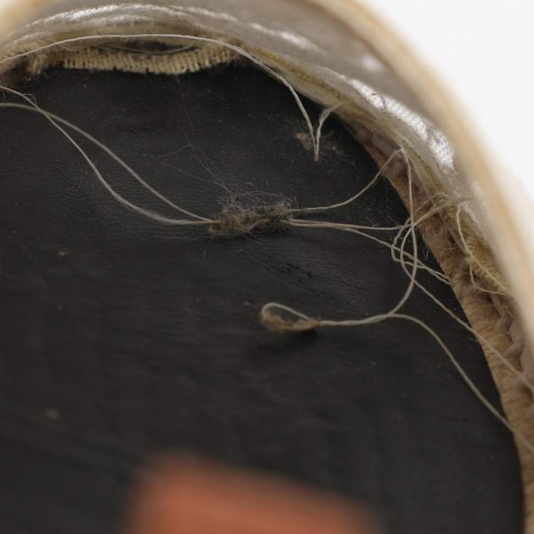 Pre Owned Loewe White/Brown Lace and Leather Espadrille Flats Size 37