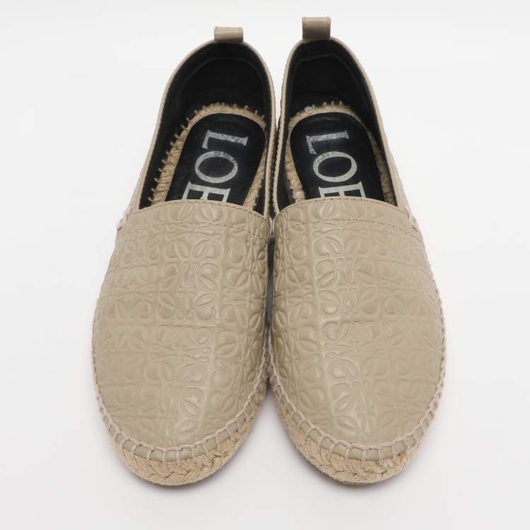 Pre Owned Loewe Grey Anagram Leather Espadrille Flats Size 38