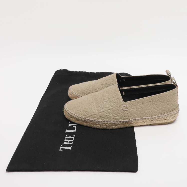 Pre Owned Loewe Grey Anagram Leather Espadrille Flats Size 38