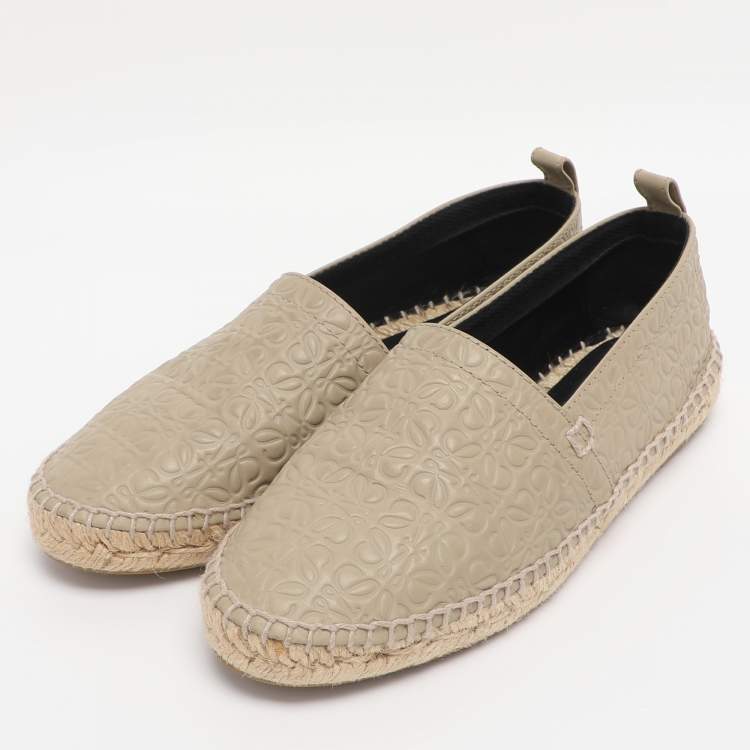 Pre Owned Loewe Grey Anagram Leather Espadrille Flats Size 38