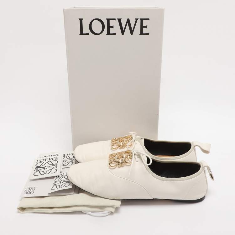 Pre Owned Loewe White Leather Anagram Derby Size 40