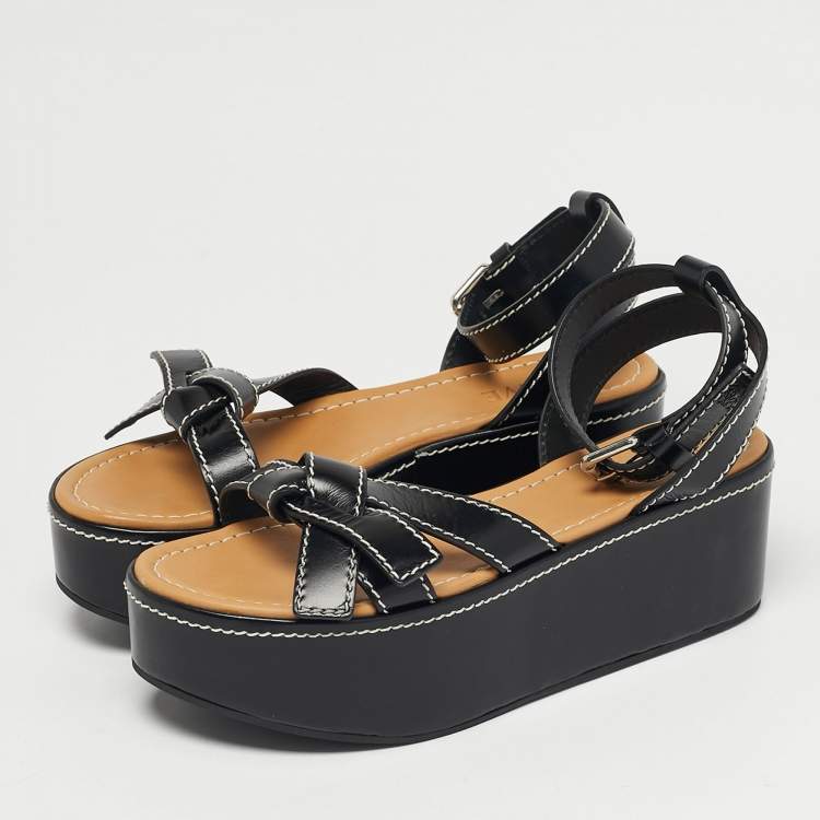 Pre Owned Loewe Black Leather Gate Platform Sandals Size 39