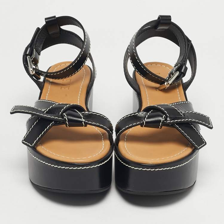 Pre Owned Loewe Black Leather Gate Platform Sandals Size 39