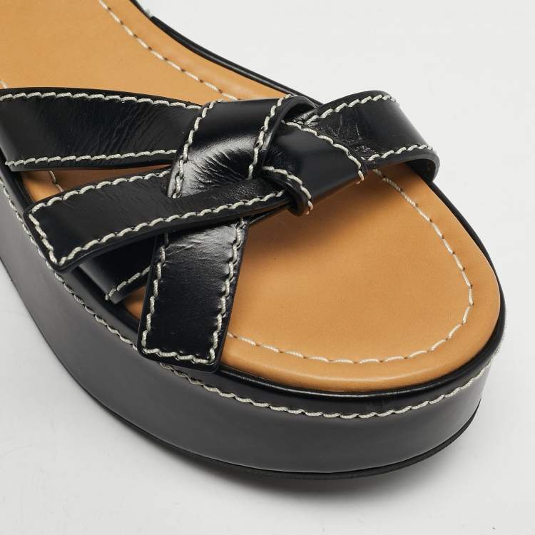 Pre Owned Loewe Black Leather Gate Platform Sandals Size 39