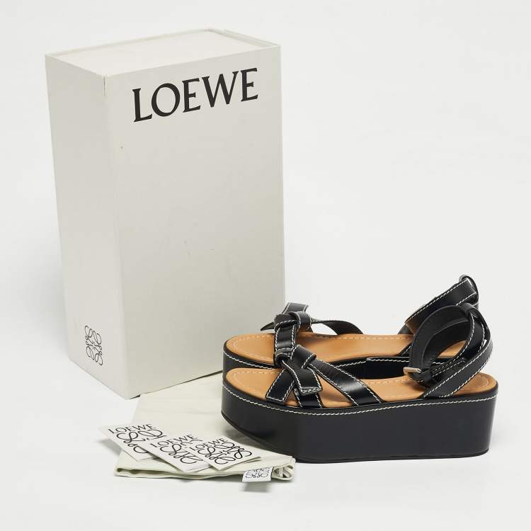 Pre Owned Loewe Black Leather Gate Platform Sandals Size 39