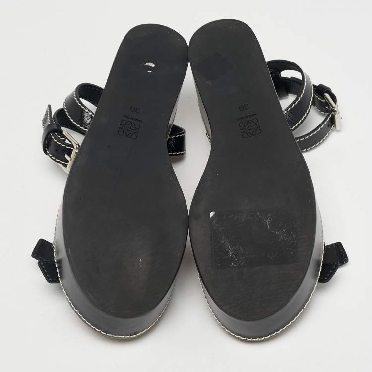 Pre Owned Loewe Black Leather Gate Platform Sandals Size 39