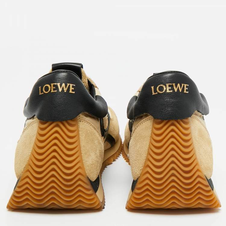 Pre Owned Loewe Beige Suede and Nylon Flow Runner Sneakers Size 36