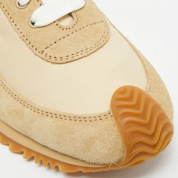 Pre Owned Loewe Beige Suede and Nylon Flow Runner Sneakers Size 36