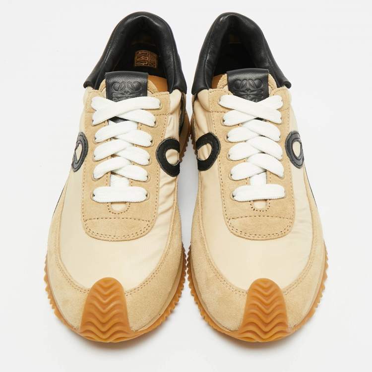 Pre Owned Loewe Beige Suede and Nylon Flow Runner Sneakers Size 36