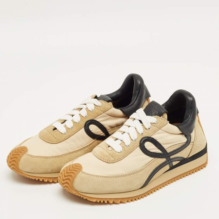 Pre Owned Loewe Beige Leather and Suede Low Top Sneakers Size 36