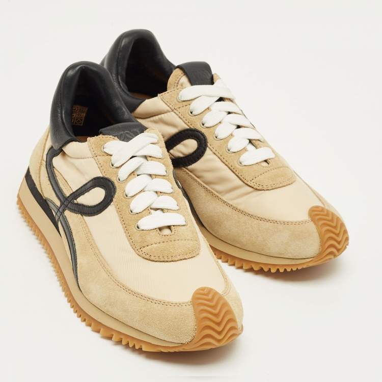 Pre Owned Loewe Beige Leather and Suede Low Top Sneakers Size 36