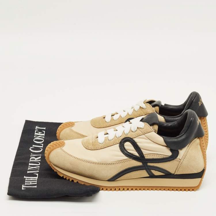 Pre Owned Loewe Beige Leather and Suede Low Top Sneakers Size 36