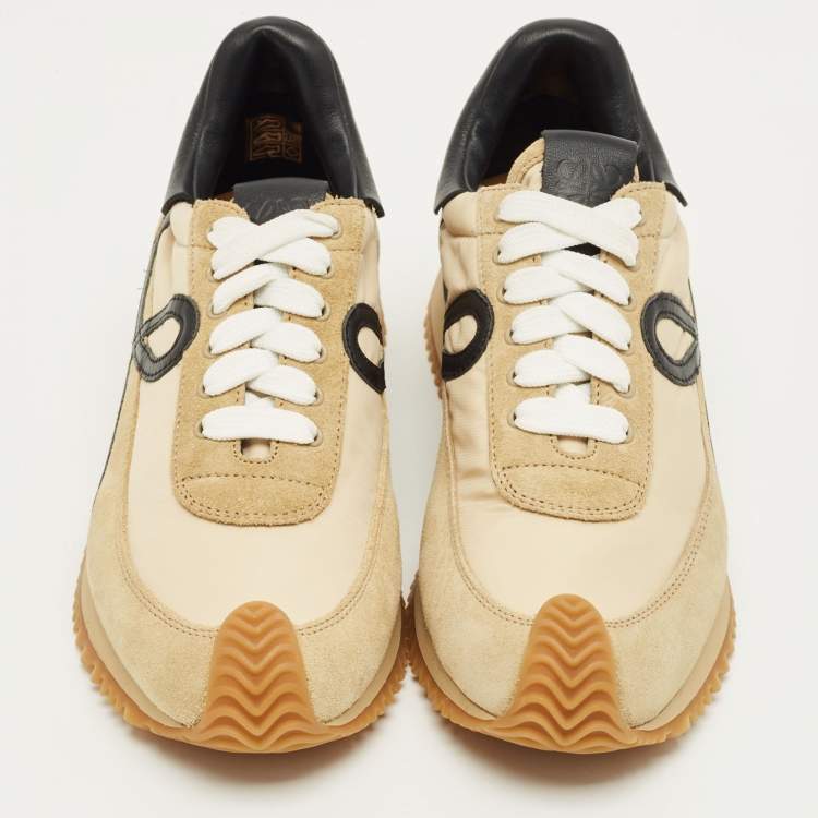 Pre Owned Loewe Beige Leather and Suede Low Top Sneakers Size 36