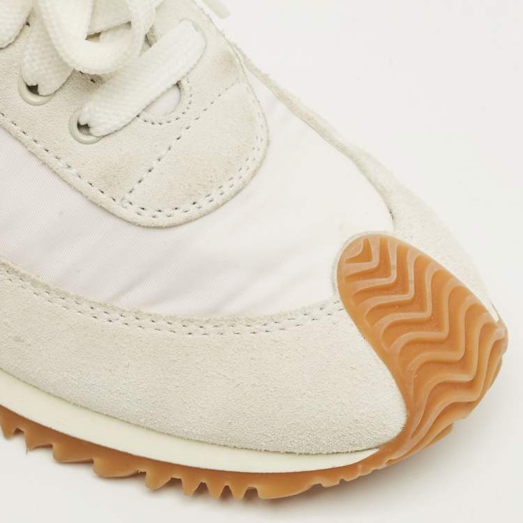 مملوكة مسبقًا Loewe White Nylon and Suede Flow Low Top Sneakers Size 35