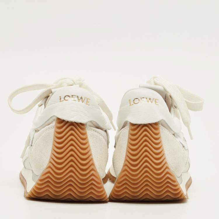 مملوكة مسبقًا Loewe White Nylon and Suede Flow Low Top Sneakers Size 35