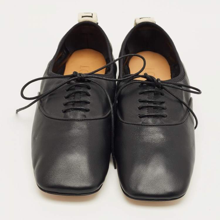 Pre Owned Loewe Black Leather Anagram Lace Up Sneakers Size 36