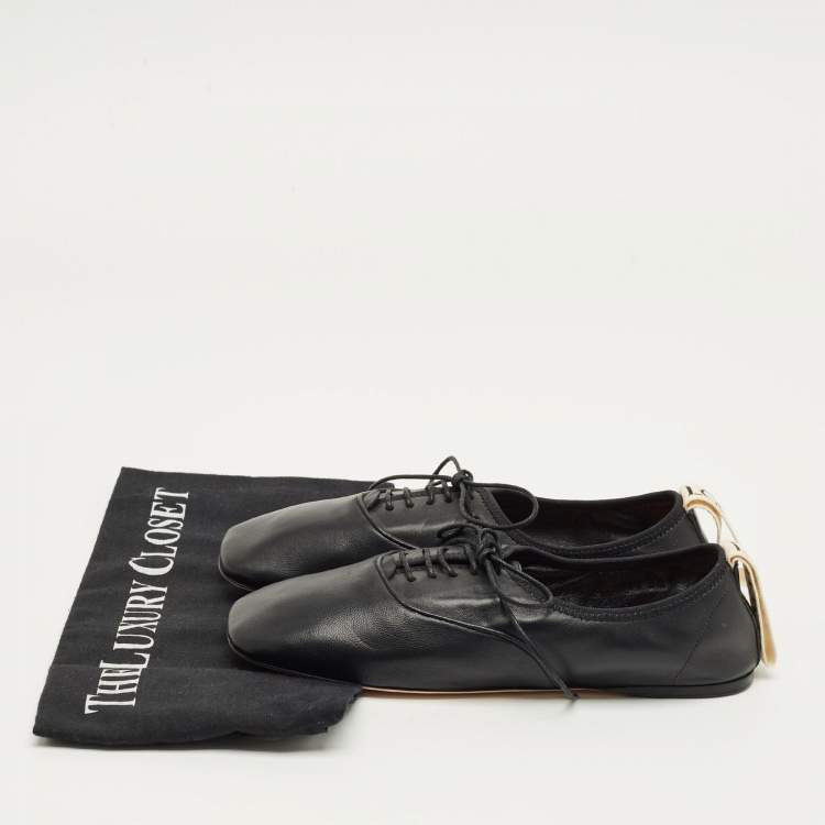 Pre Owned Loewe Black Leather Anagram Lace Up Sneakers Size 36