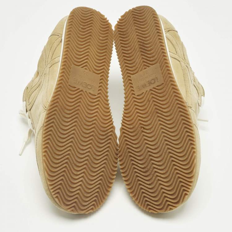 Pre Owned Loewe Brown Suede Paneled Lace Up Sneakers Size 35