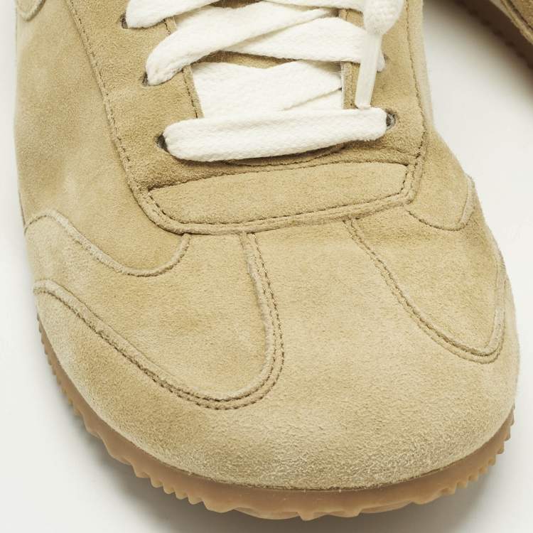 Pre Owned Loewe Brown Suede Paneled Lace Up Sneakers Size 35