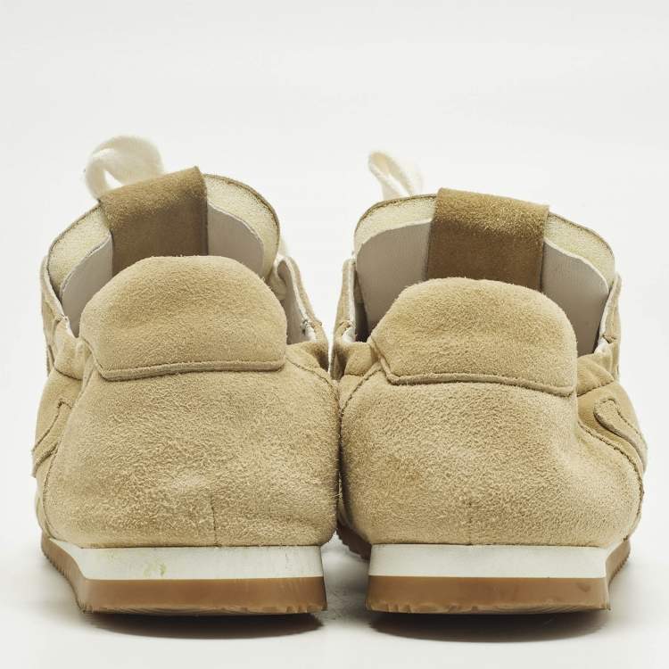 Pre Owned Loewe Brown Suede Paneled Lace Up Sneakers Size 35