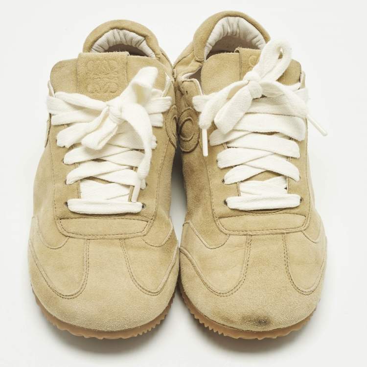 Pre Owned Loewe Brown Suede Paneled Lace Up Sneakers Size 35