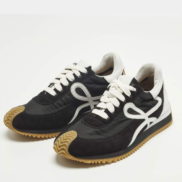 Pre Owned Loewe Flow logo Size 36 Black Nylon and Suede Lace Up Sneakers