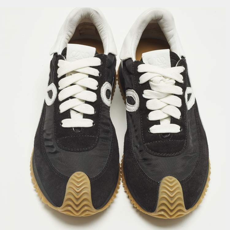 Pre Owned Loewe Flow logo Size 36 Black Nylon and Suede Lace Up Sneakers