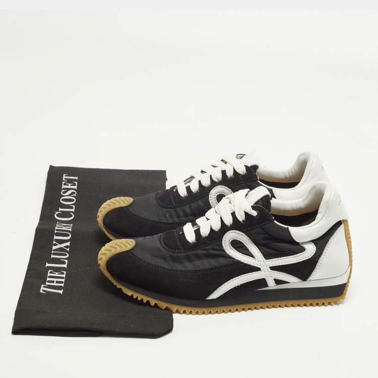 Pre Owned Loewe Flow logo Size 36 Black Nylon and Suede Lace Up Sneakers