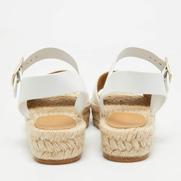 مملوكة مسبقًا Loewe Anagram Size 38 White Canvas and Leather Espadrille Ankle Strap Sandals