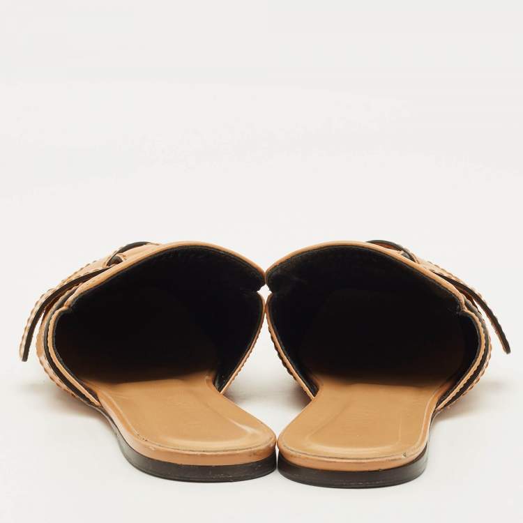 Pre Owned Loewe Knotted Gate Size 39 Tan Leather Flat Mules