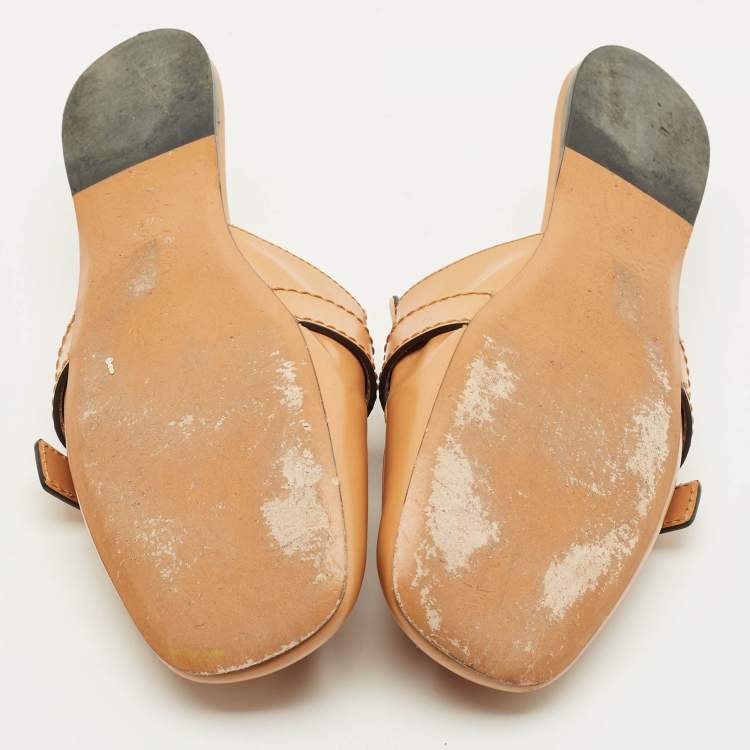 Pre Owned Loewe Knotted Gate Size 39 Tan Leather Flat Mules