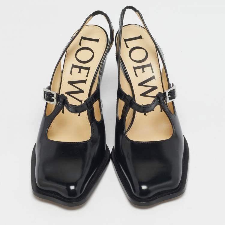 Pre Owned Loewe Onda Size 39 Black Leather Slingback  Pumps