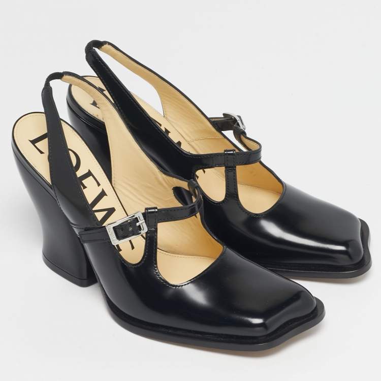 Pre Owned Loewe Onda Size 39 Black Leather Slingback  Pumps