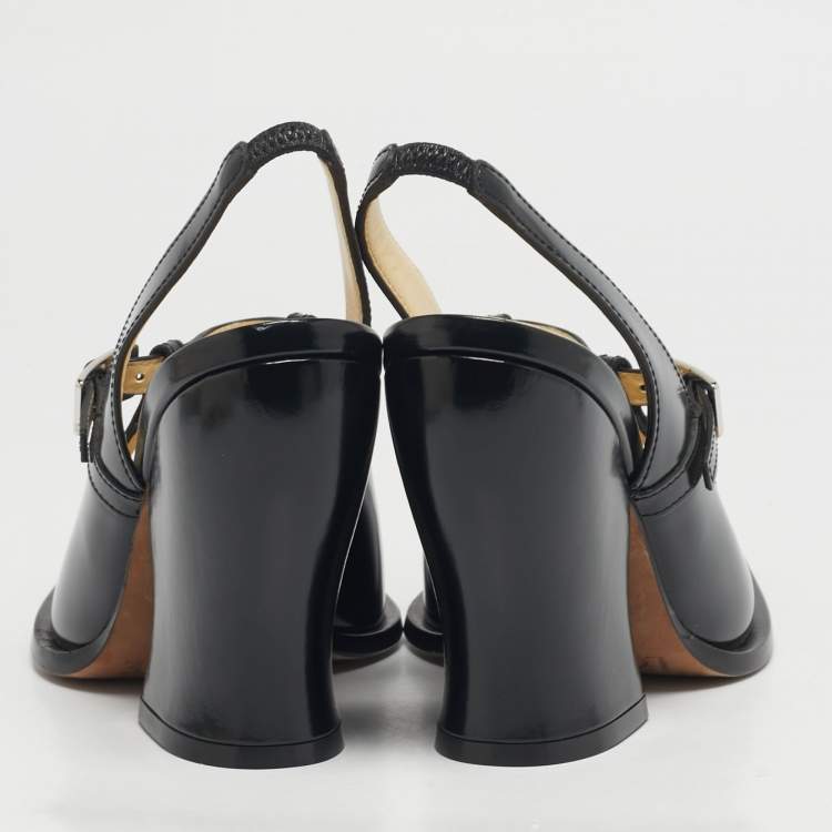 Pre Owned Loewe Onda Size 39 Black Leather Slingback  Pumps