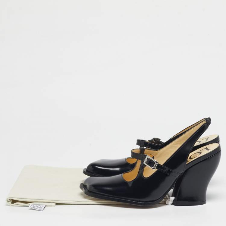 Pre Owned Loewe Onda Size 39 Black Leather Slingback  Pumps