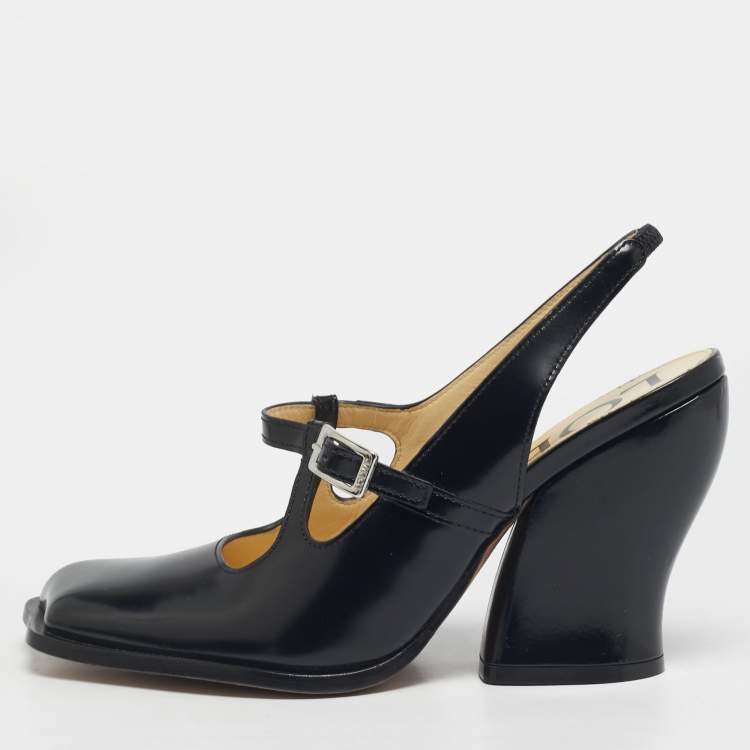Pre Owned Loewe Onda Size 39 Black Leather Slingback  Pumps