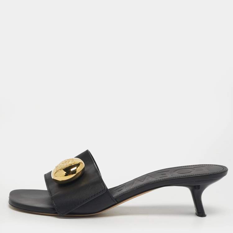 Pre Owned Loewe Pebble Size 39 Black Leather Slide Sandals