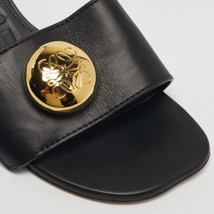 Pre Owned Loewe Pebble Size 39 Black Leather Slide Sandals