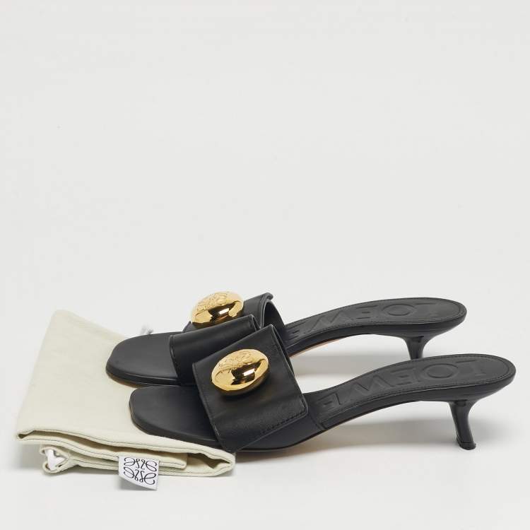 Pre Owned Loewe Pebble Size 39 Black Leather Slide Sandals