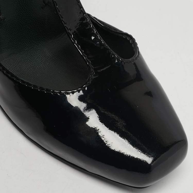 Pre Owned Loewe Size 40 Black Patent Leather and Suede T-Strap Pumps