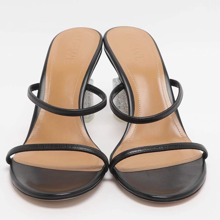 Pre Owned Loewe Size 40 Black Leather Slide Sandals