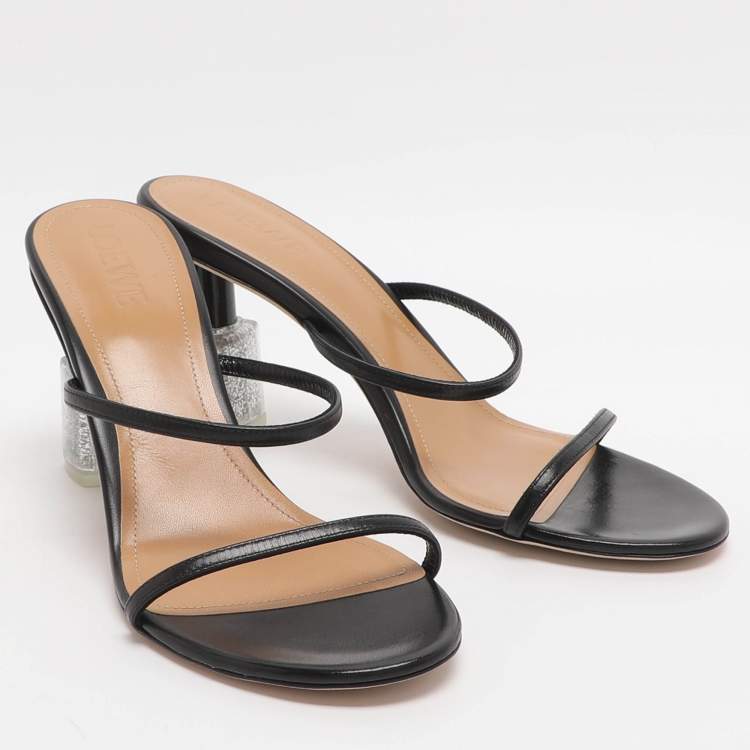 Pre Owned Loewe Size 40 Black Leather Slide Sandals