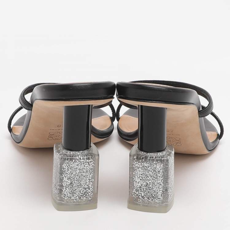 Pre Owned Loewe Size 40 Black Leather Slide Sandals